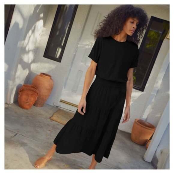 NATION LTD • Winslow Shirred T-Shirt Dress in Black - Picture 1 of 13